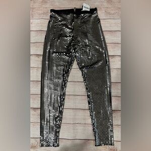 Forever Women Black Elastic Waist Back Zip Pull-On Stretch Sequins Leggings 21 M